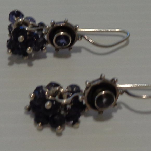 AMETHYST CLUSTER Drop Earrings Silvertone French Wires - Picture 4 of 5